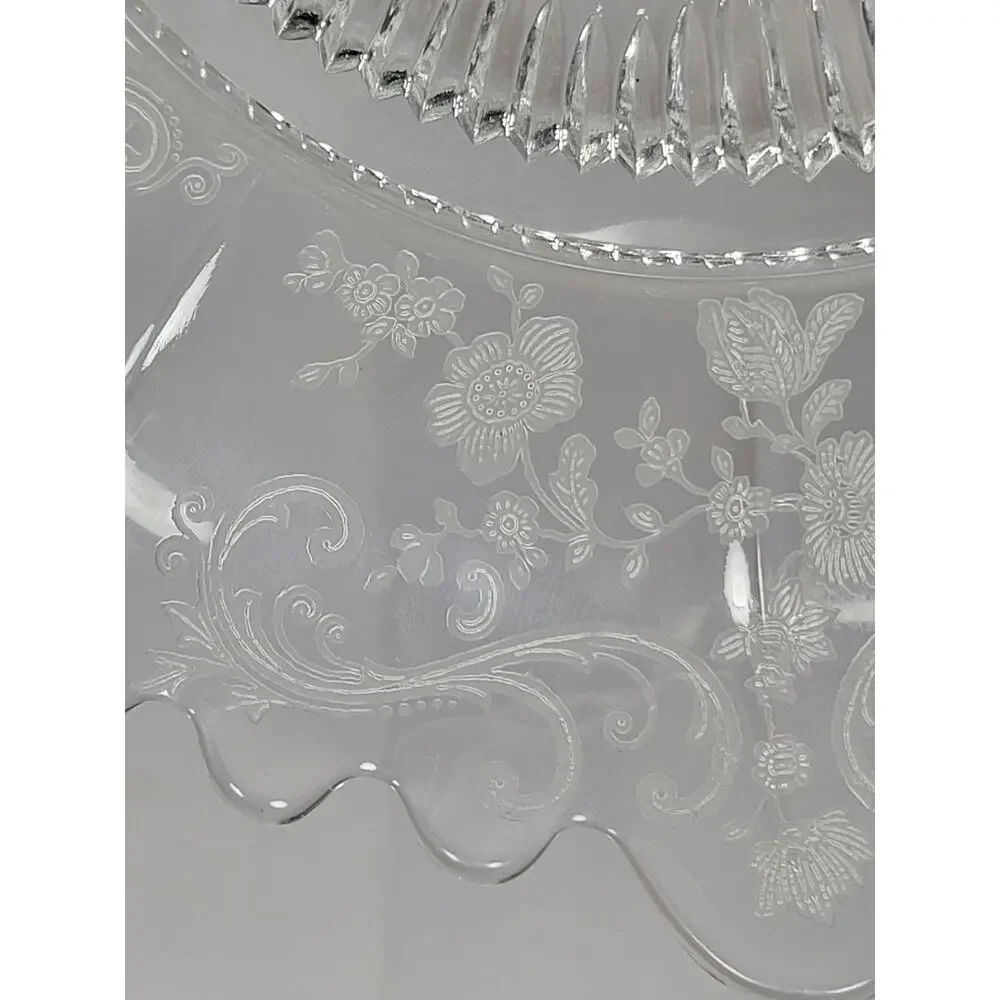 2 Vintage Cambridge Chantilly Martha Salad Plates, Crystal Etched, Clear 8-1/2